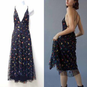 Urban Outfitters Amelia Mesh Embroidered Midi Dress Size S Multicolor
